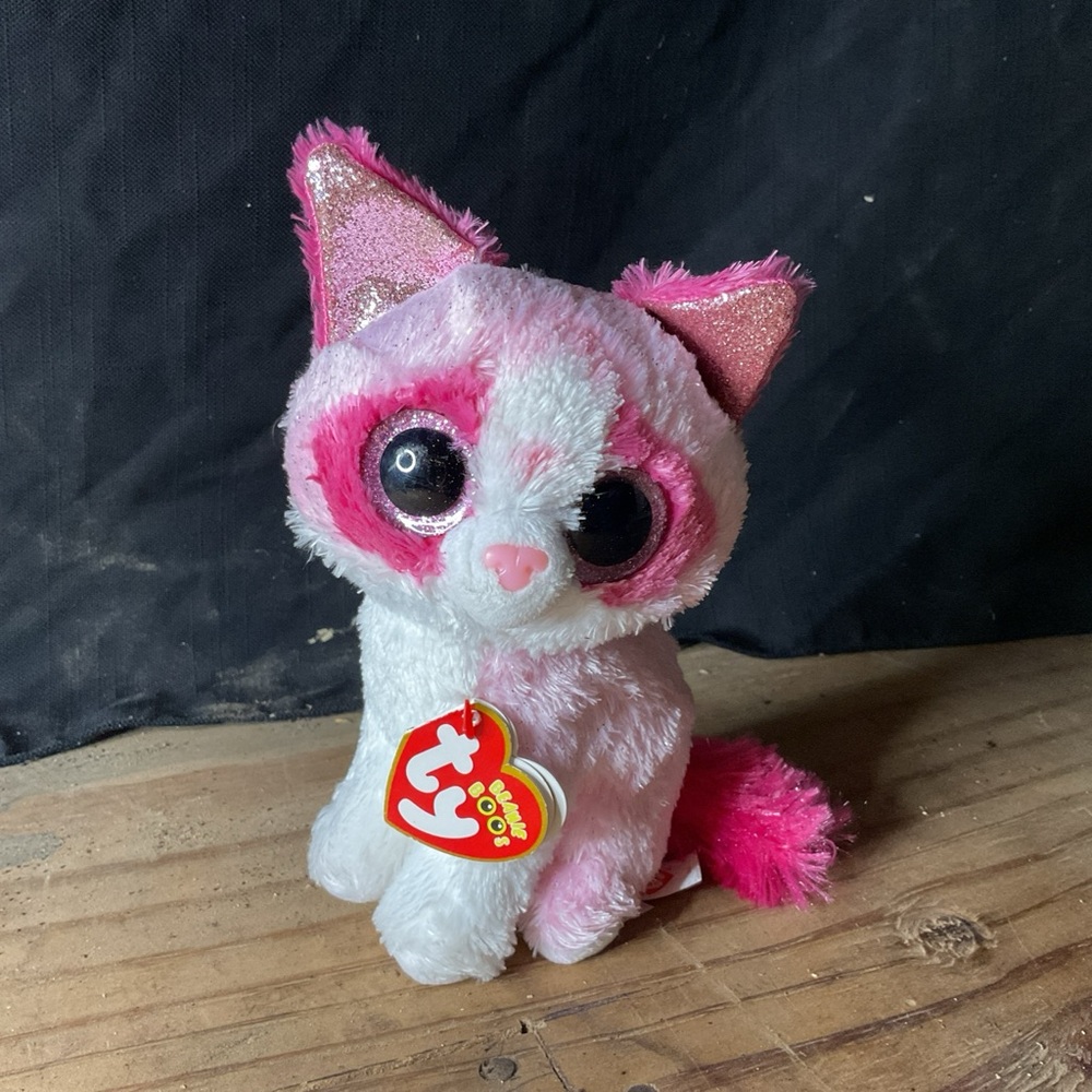 Ty Pink & White Sparkle-Ear Kitty Plush